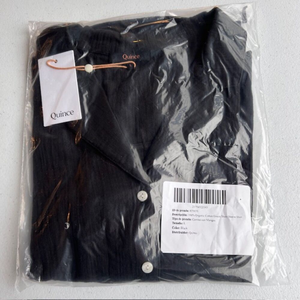 Quince 100% Organic Cotton Gauze Short Sleeve Shirt Large Black NWT - Picture 3 of 3